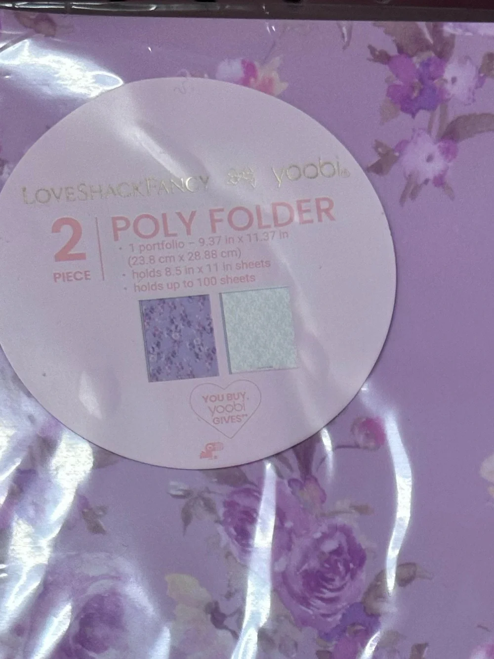 Love Shack Fancy Purple Floral Lavender Poly and Pink Bow Folder - 2 Pack